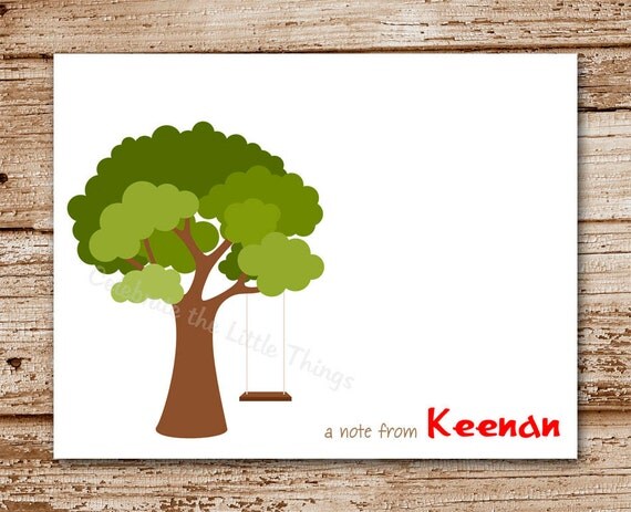 Set of 8 / Tree Swing Note Cards / Backyard / Personalized Stationery / Children Il_570xn