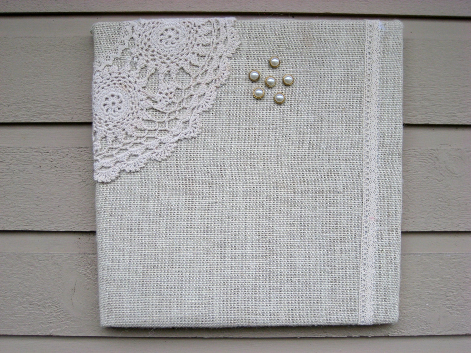 Bulletin Board White Burlap and Lace bulletin by jensdreamdecor