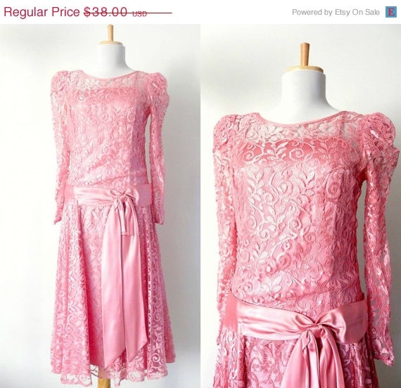 1980s Prom Dresses For Sale On sale 1980s pink lace prom dress. drop ...