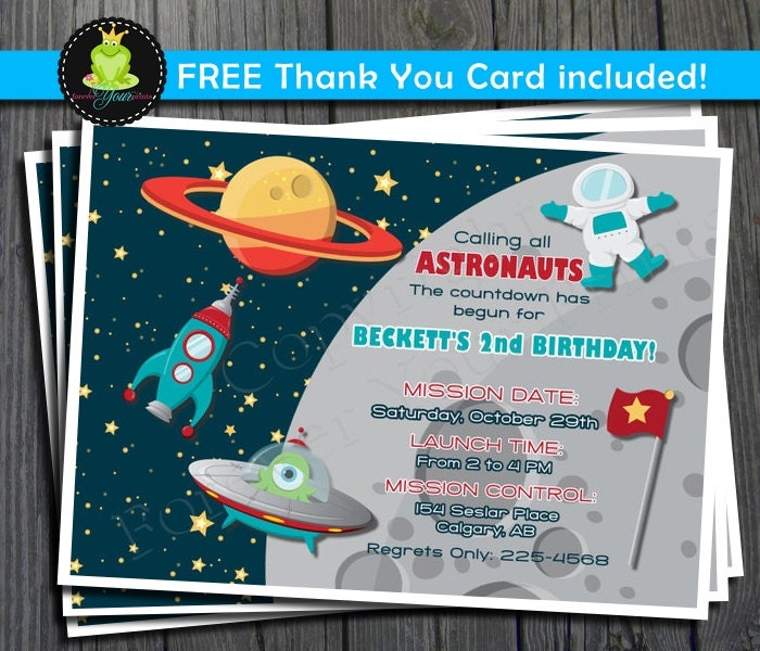 Space Birthday Invitation - FREE Thank You Card included Il_570xn