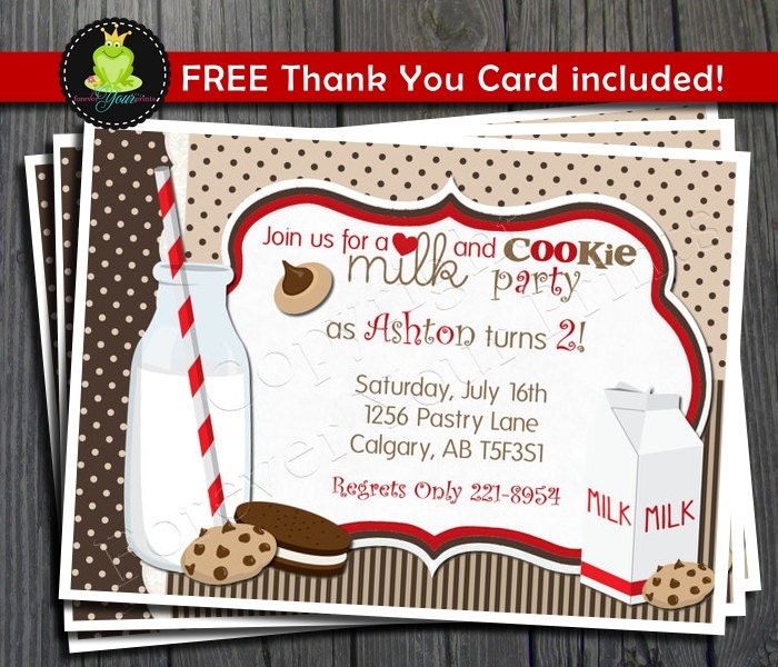 Milk and Cookies Invitation - FREE Thank You Card included Il_570xn