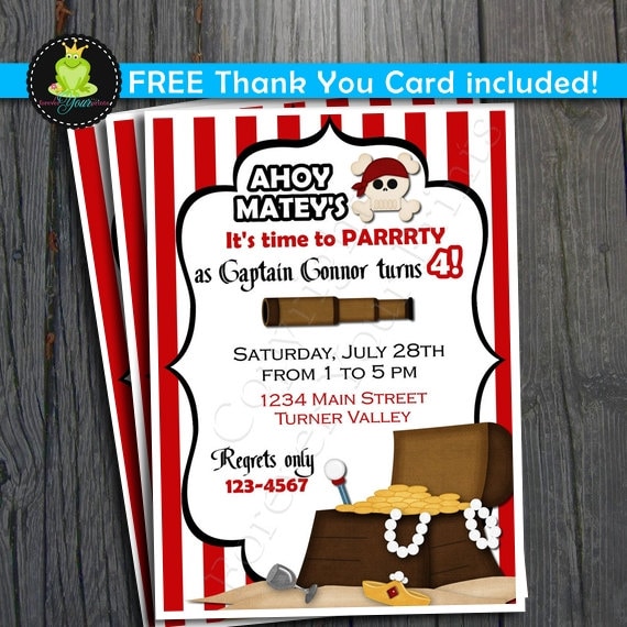 Pirate Birthday Invitation - Includes FREE Thank You Card Il_570xn