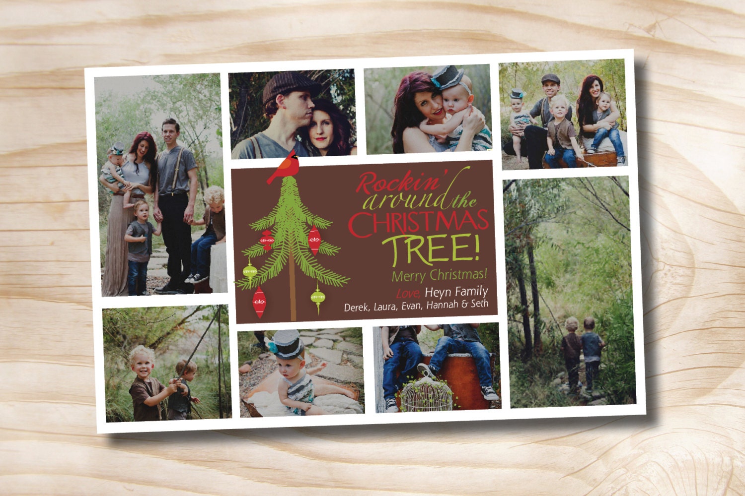 ROCKIN AROUND Christmas Tree Photo Card, Digital holiday- diy, you print, printable Il_570xn