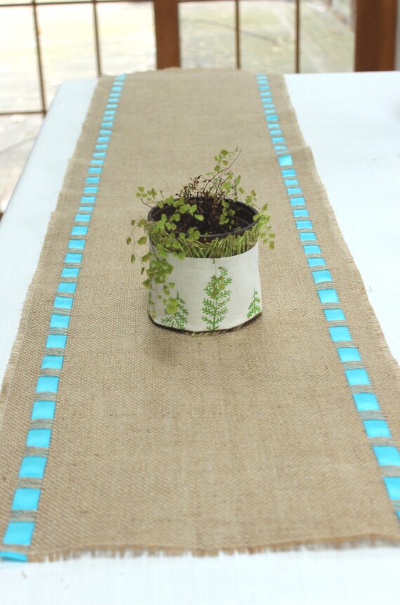 Island Blue Burlap Table Runner with Ribbon Easter by Wonders4You