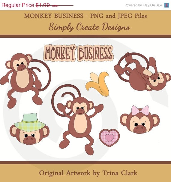 SALE Monkey Business Clipart Little Monkeys Commercial and Personal Use Il_570xn