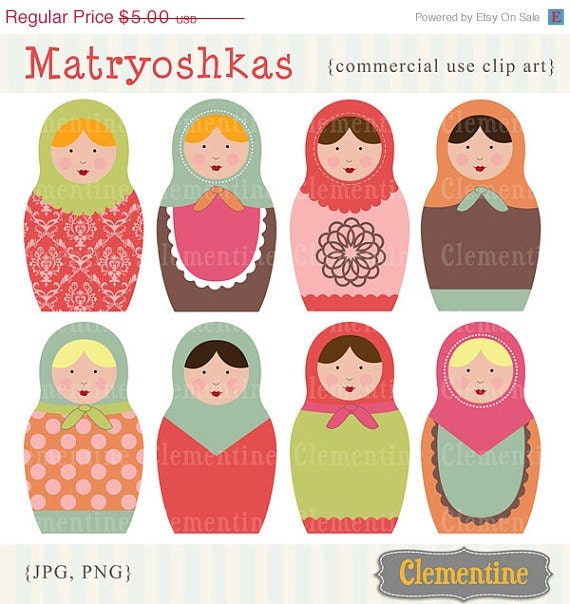 40% OFF SALE Russian dolls images, matryoshka images, royalty free clip art, commercial use- Instant Download Il_570xn