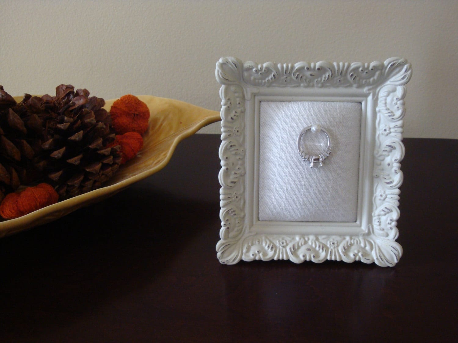 Wedding ring holder square distressed white frame by Petite25