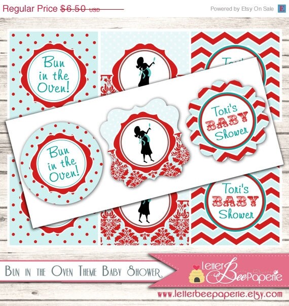 ON SALE Bun in the Oven Custom Baby Shower Cupcake Toppers - 2 Inch Party Circles - Boy, Girl or Neutral - Choose Your Colors - DIY Printab Il_570xn