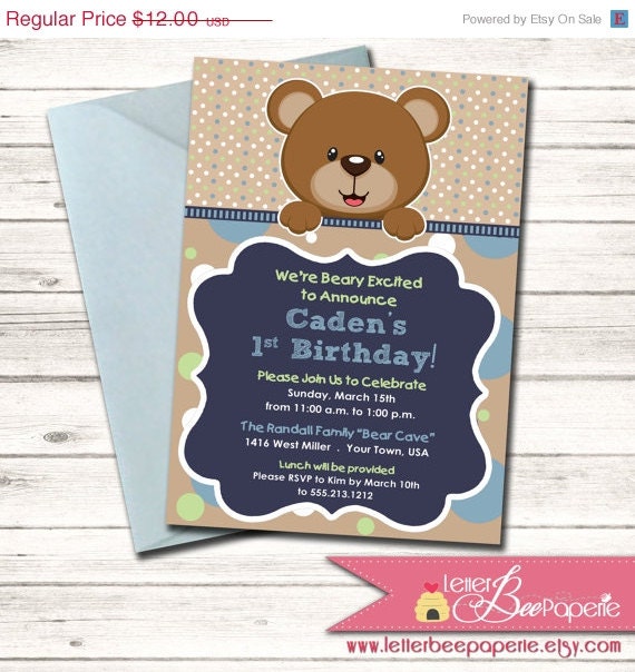 ON SALE Teddy Bear Themed Boy's Birthday Invitation - Choose Your Colors - DIY Printable Invite - Baby Shower - 1st, 2nd, 3rd Birthday Part Il_570xn