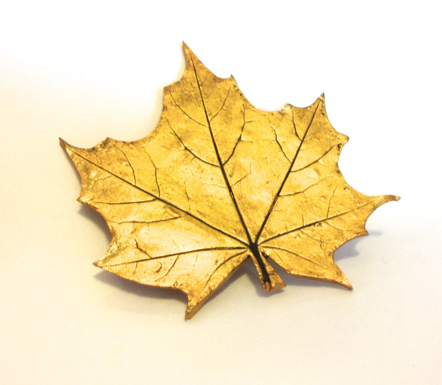 Maple leaf pin- made with imprint of real maple leaf on polymer clay with metallic finish - Sallybateau