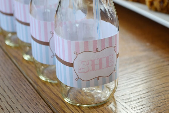 He or She Gender reveal (immediate download) printable drink wrappers Il_570xn