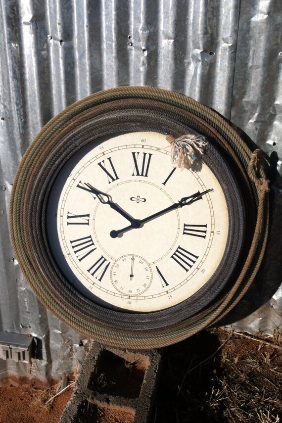 Rustic Wall Clock wrapped in Rope LARGE by SVMwesterndecor on Etsy
