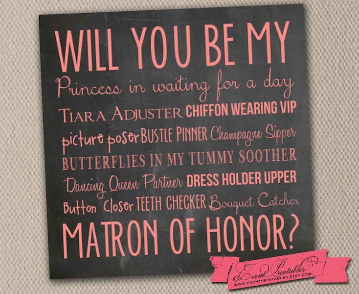 Will You Be My Matron of Honor Card Printable by EventPrintables