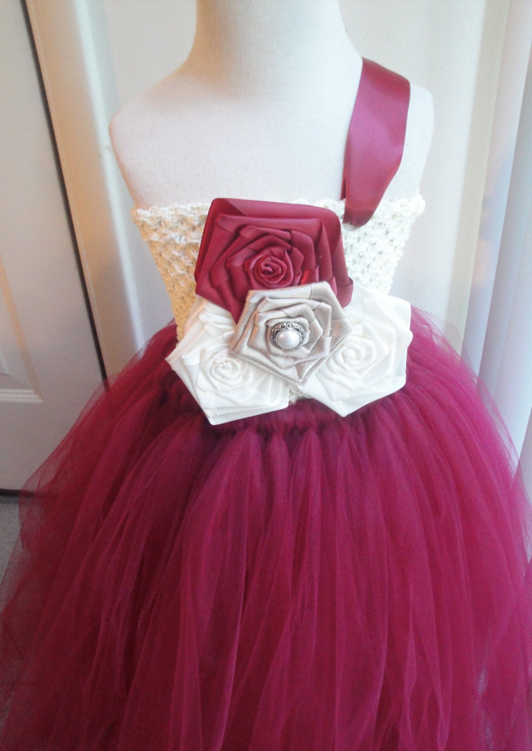Burgundy ivory flower girl tutu dress by Hollywoodtutu on Etsy