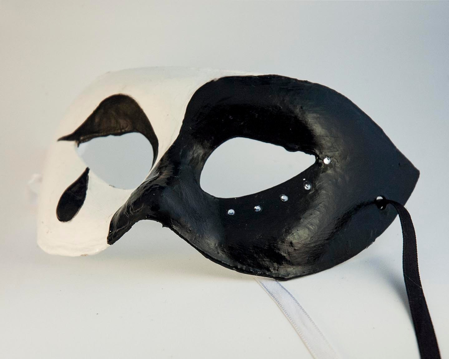 Male Venetian Mask Black and White Pierrot In Love - CamillaLimon