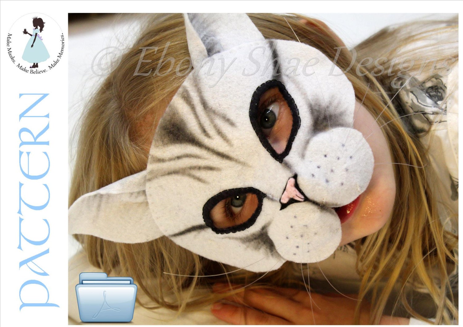 Cat mask PATTERN.  One size fits most.  INSTANT DOWNLOAD. - EbonyShae