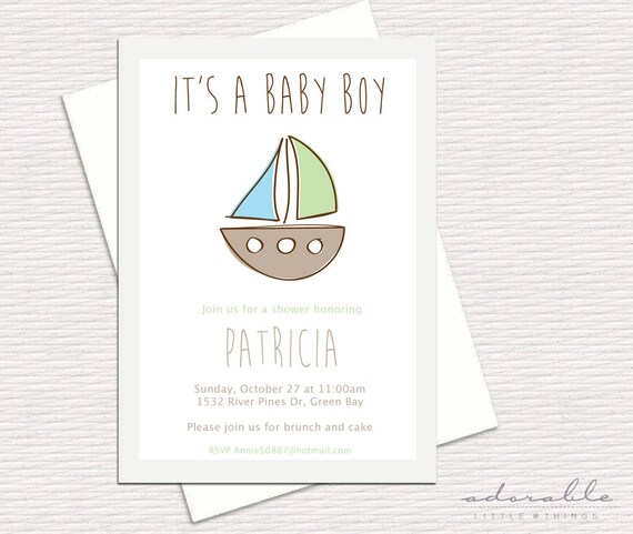 Baby Shower - DIY invitation. BOAT It's a boy. Ship Ahoy. Nautical ...