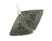 Peyote Triangle Earrings - gray and nickel -beadwoven seed bead earrings - Taurielscraft