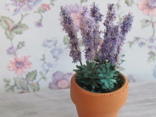 Miniature Lavender Plant Dollhouse Handcrafted Accessory Th