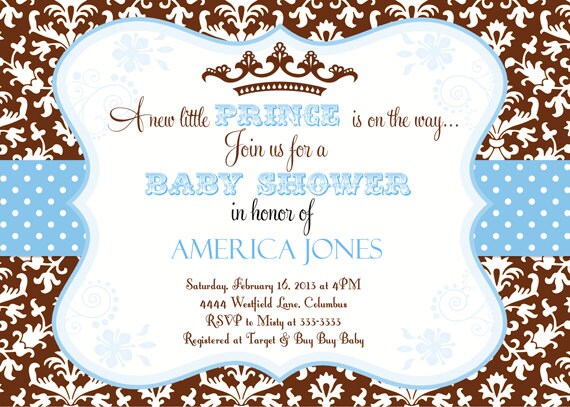 Little Prince Brown & Blue Damask Baby Shower Invitation - Printable Il_570xn