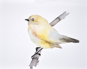 ORIGINAL Watercolor bird painting - Yellow bird, pastel colors 6x8 inch - ArtCornerShop