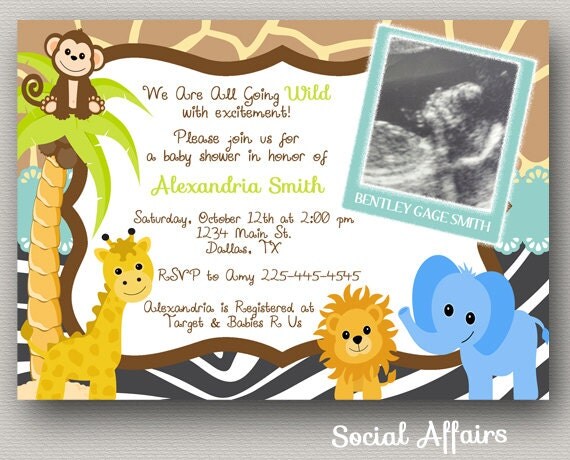 Jungle Baby Shower Invitation with Sonogram Picture - DIY Printable ...