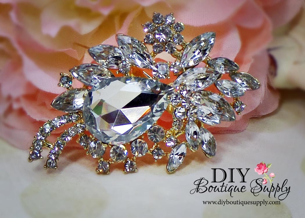 Gold Wedding Brooch Gold Rhinestone Brooch - Wedding Accessories - Crystal Brooch Bouquet Supply - Bridal Brooch Sash Pin 70mm 553198