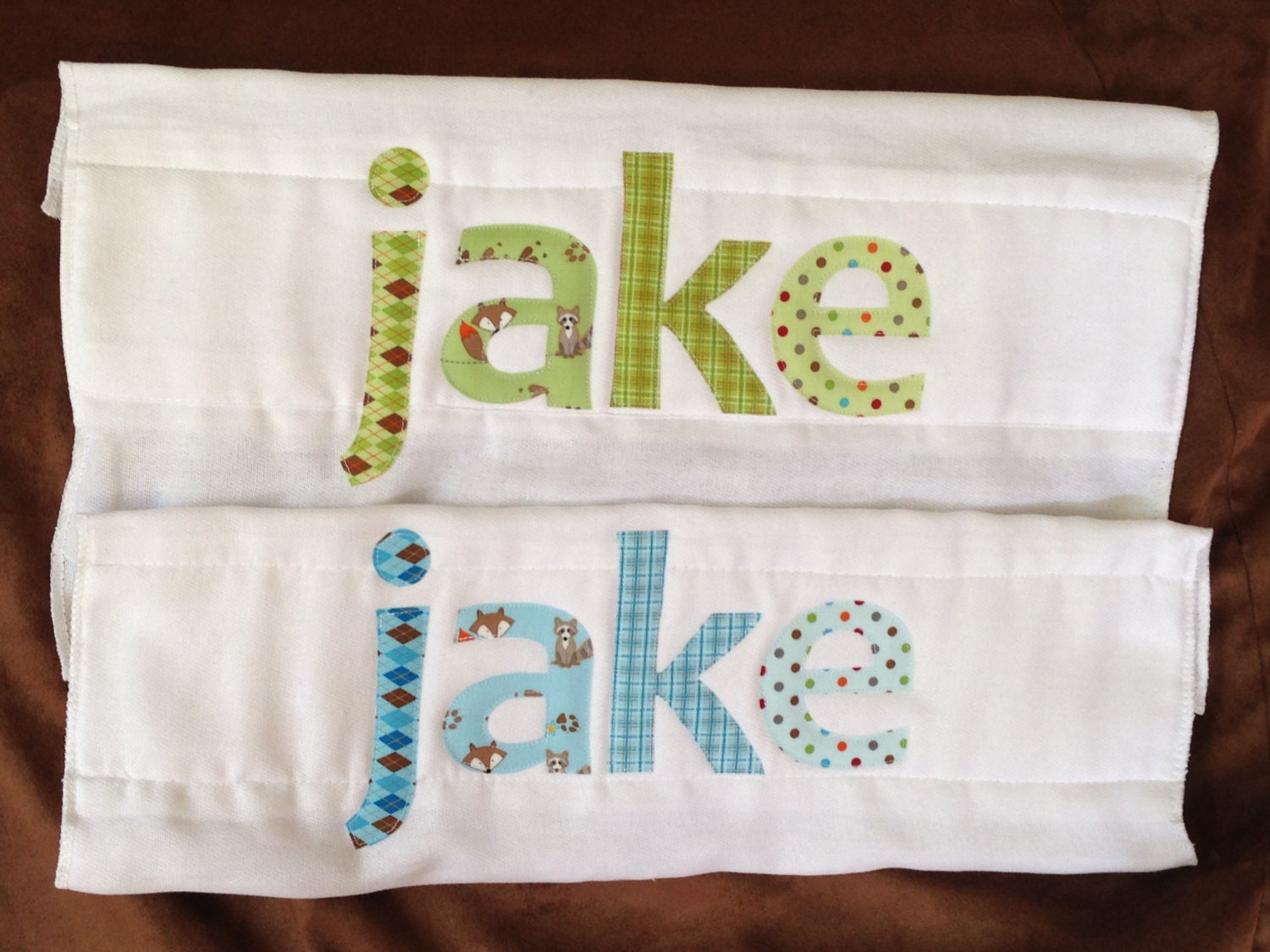 Set of 2 Custom Burp Cloth Pair Baby Name by crookedwhimsy