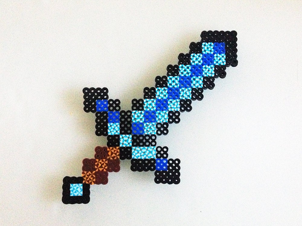 Items similar to Minecraft Enchanted Diamond Sword made with Perler