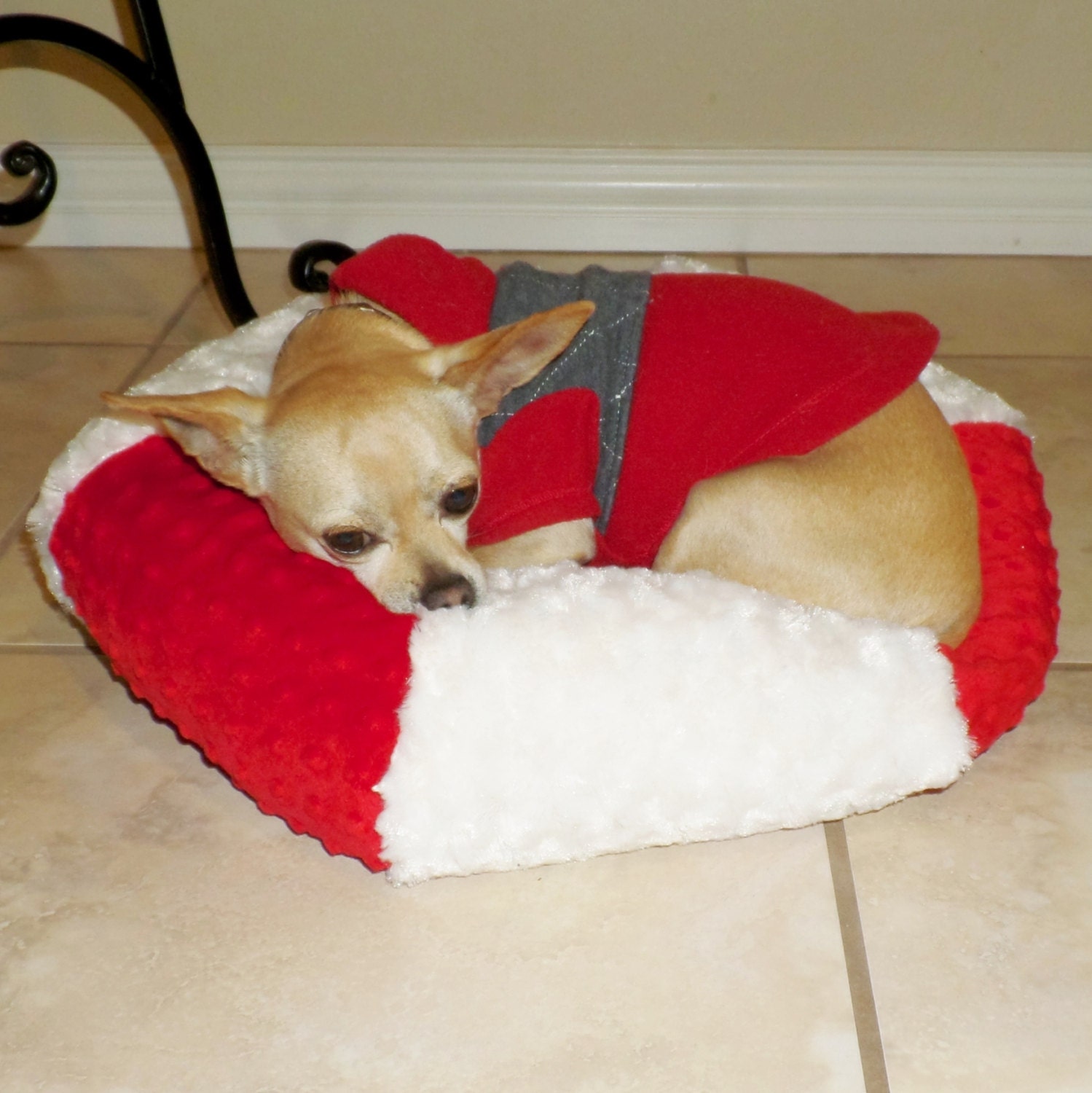 Teacup Dog Bed Cat Bed Size 20 Minky Fabric Red and by Kossitas