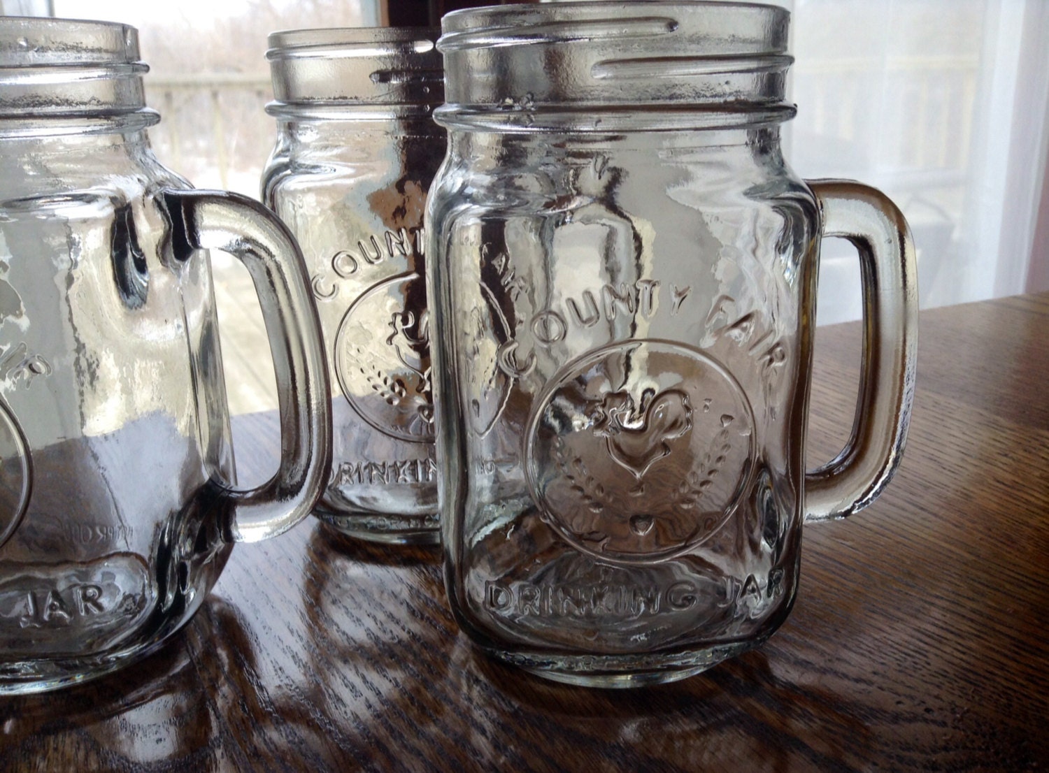 Mason Jar Drinking Glasses With Handle Lot Of 3 By Jurassicpunk