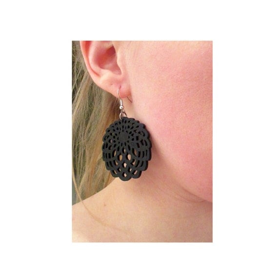 Black Boho Earrings. Black Wood Earrings. Black Carved Earrings. Black Earrings - AGNES