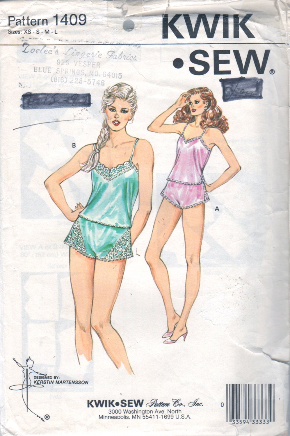 Kwik Sew 1409 1980s Misses LINGERIE Pattern Camisole And Wide