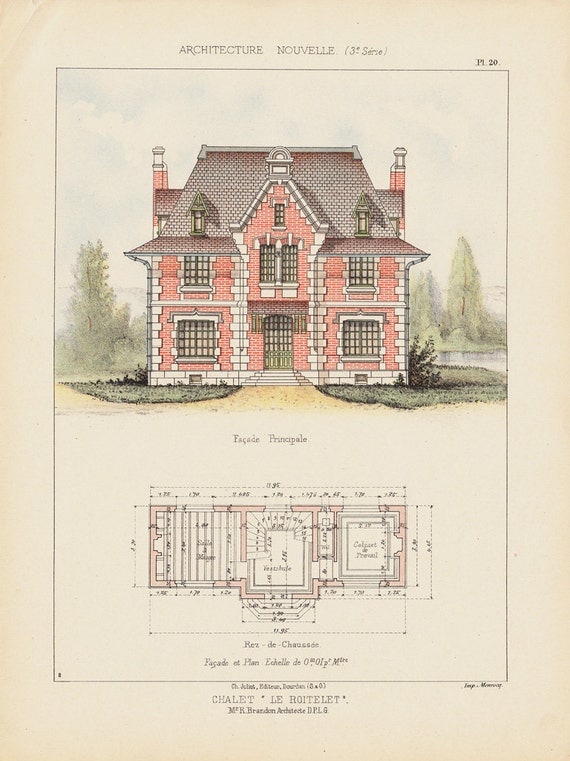 1890-antique-victorian-architecture-lithograph-plan-and-elevation-of-a-country-house