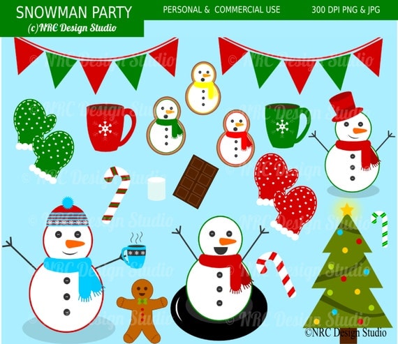 Christmas Clip Art - Snowman Party Clip Art - Digital Christmas Clipart - Snowman Clipart Il_570xn