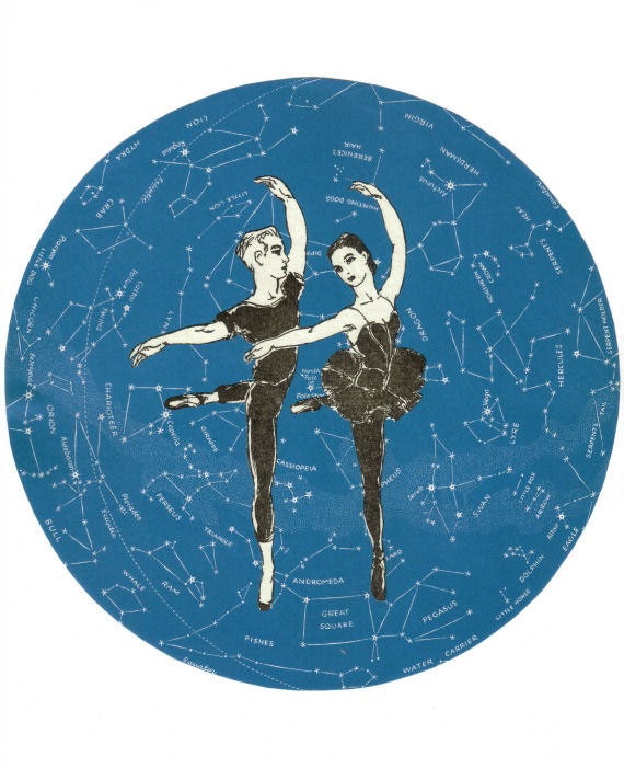 Original Collage Art on Paper Astronomy Star Constellation Map Ballet Dancer Pas de Deux - dadadreams