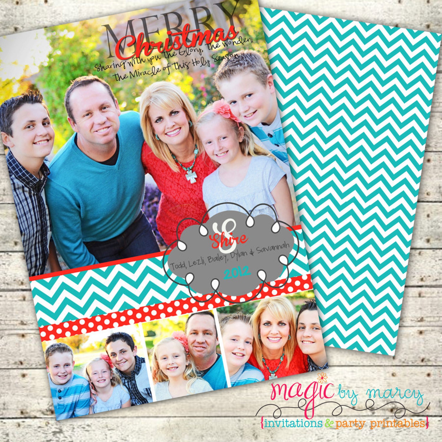 Pop of color Chevron Monogram Doublesided Christmas Photocard Il_570xn