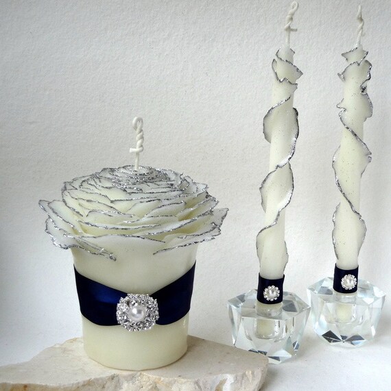 Luxury Wedding Unity Candle Set White & by ForestCandleStudio