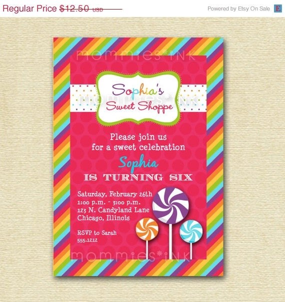HOLIDAY SALE 10% off Sweet Shoppe Birthday Party- Brights - PRINTABLE Invitation Design Il_570xn