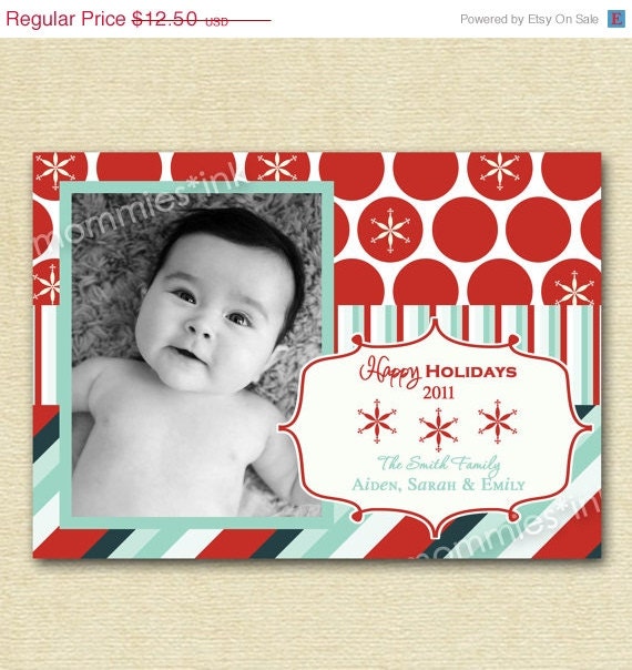 10% Off Holiday Sale Sweet Snowflakes - Red and Aqua - PRINTABLE INVITATION DESIGN Il_570xn