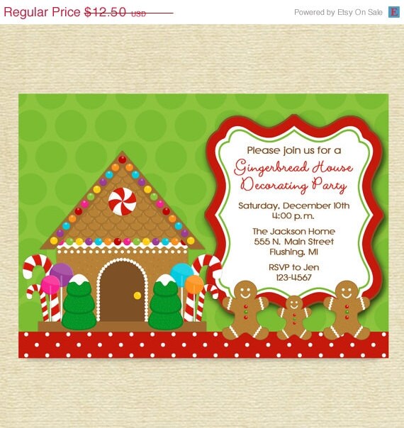 10% Off Holiday Sale Gingerbread House Decorating Party or Cookie Exchange Invitation - PRINTABLE INVITATION DESIGN Il_570xn