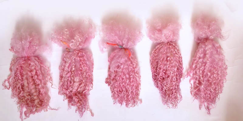 Teeswater lseparated long wool locks pink Doll Hair - Blythe Doll Hair ,  Art Dolls,  , spinning and felt