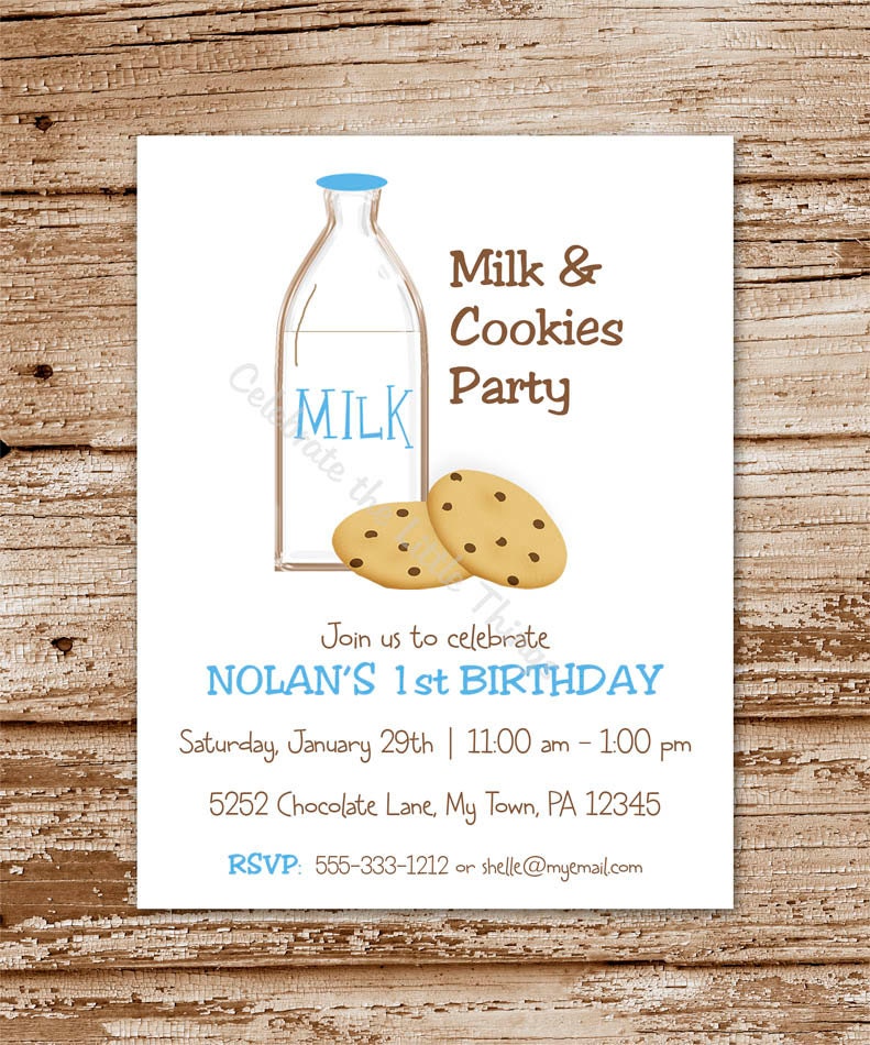 Milk and Cookies Invitation / Personalized / Blue / Printable PDF File Il_570xn