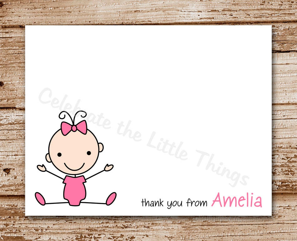 Set of 8 / Baby Girl Thank You Cards / Personalized Stationery / Note Cards / Stick Baby Il_570xn
