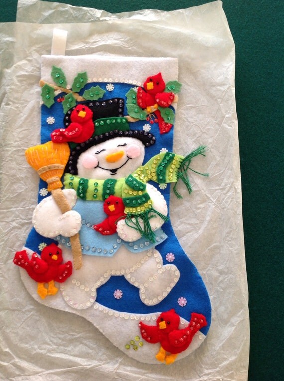 Sequin Christmas Stocking with felt snowman and by SarahKCreations