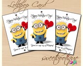 Despicable Me Minion Valentine's Day - Tag, Card, Lollipop or Cake Pop Cards - Printable - DIY - Digital File - INSTANT DOWNLOAD Il_170x135