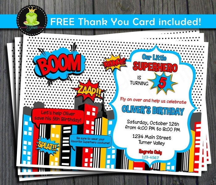 Superhero Invitation - FREE Thank You Card included Il_570xn