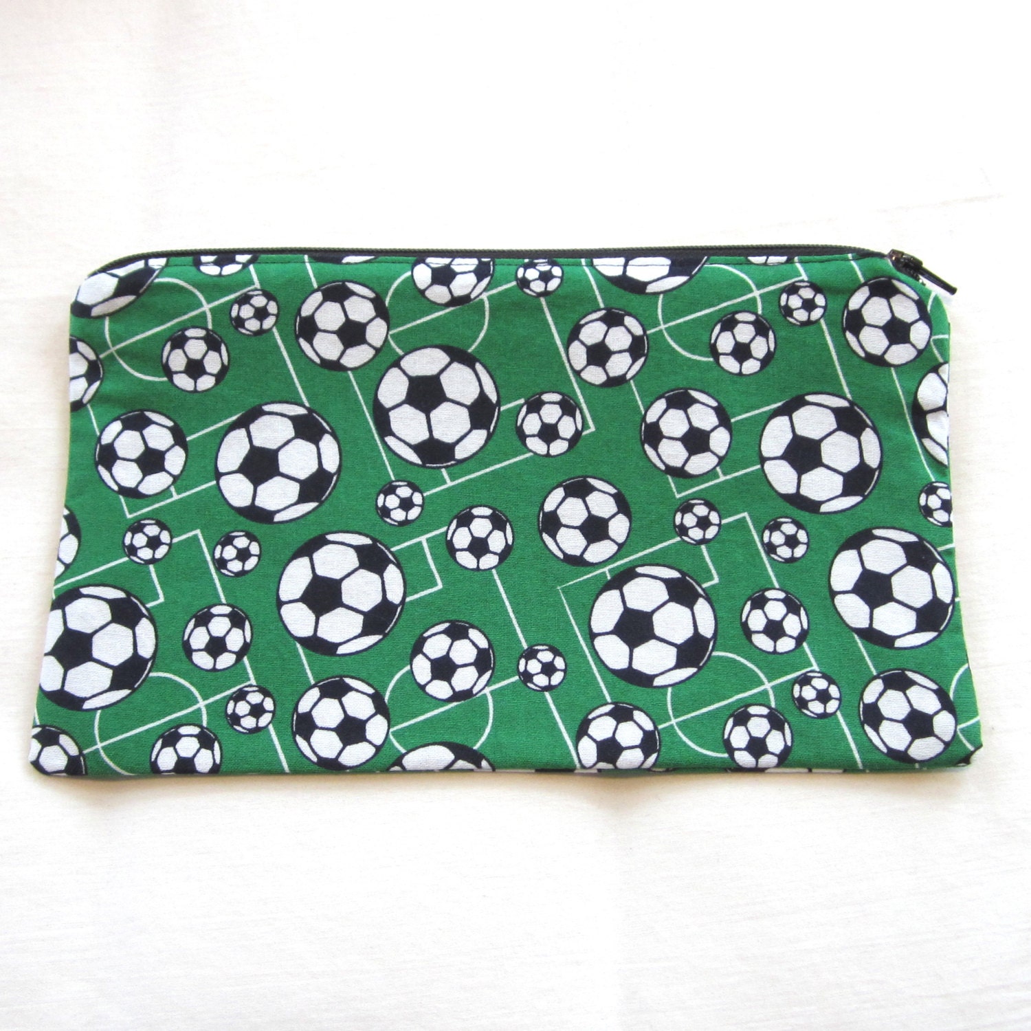 Soccer Fabric Zipper Pouch / Pencil Case / Make Up Bag by MarfDaze