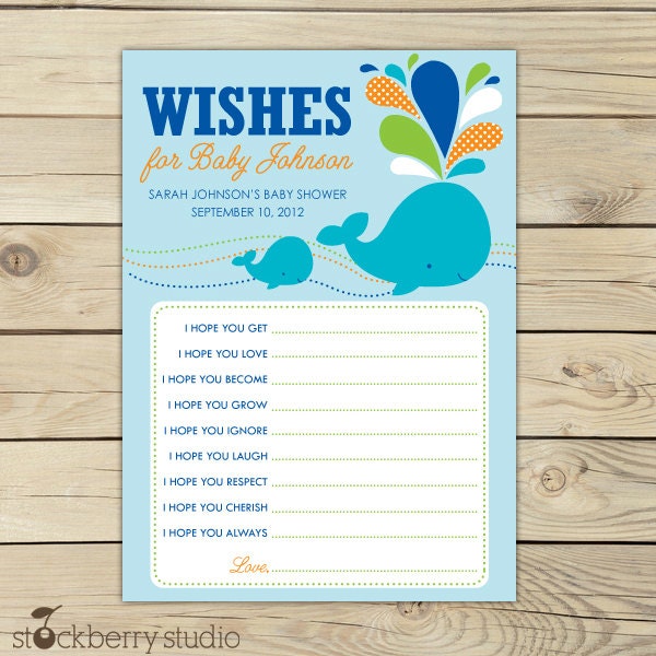 Whale Baby Shower Wishes for Baby Advice Printable Card Il_570xn