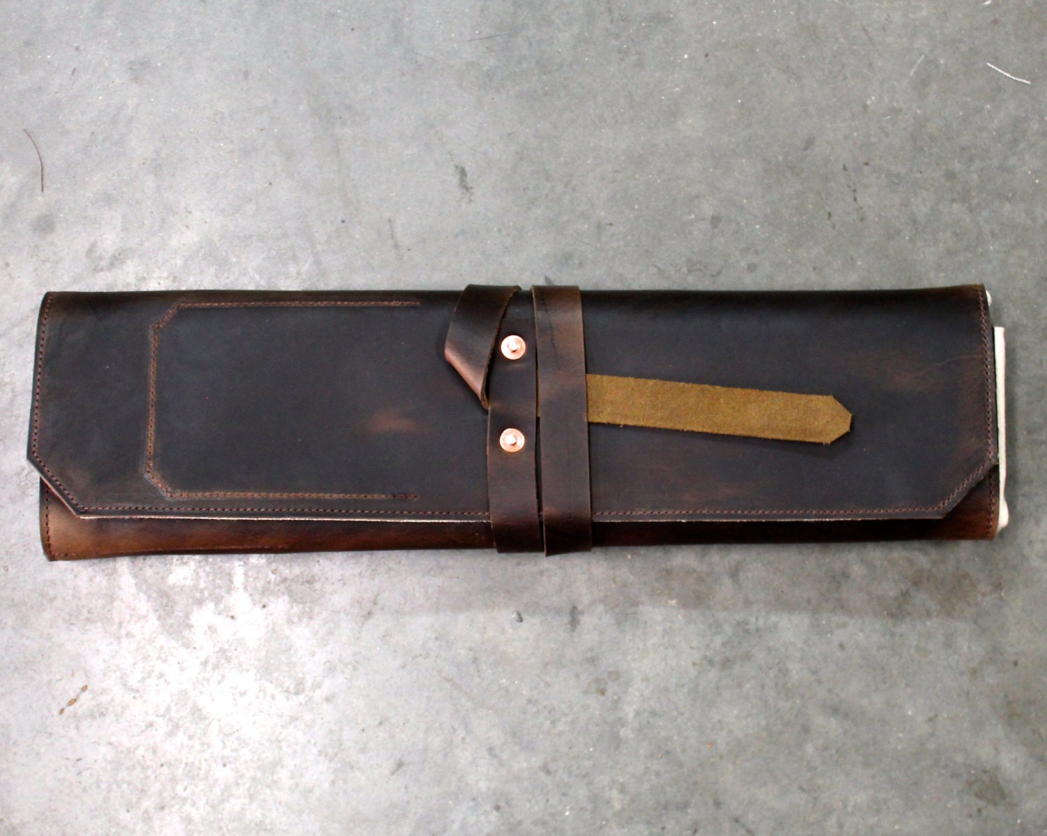 Leather knife roll Small Brown pull up by JAWLeatherGoods